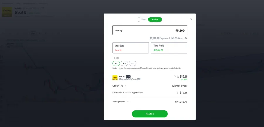 ETF Position über die Kaufmaske bei eToro eröffnen