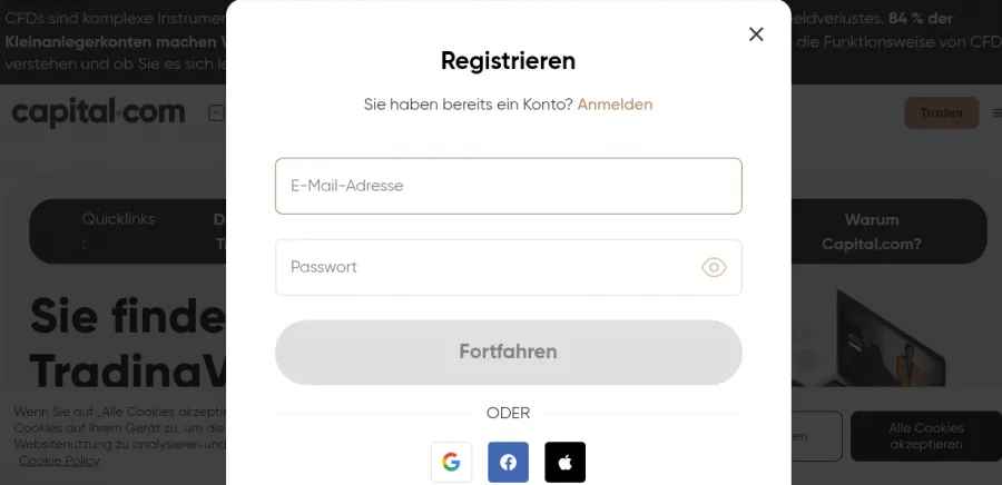 Konto eröffnen in der Trading App