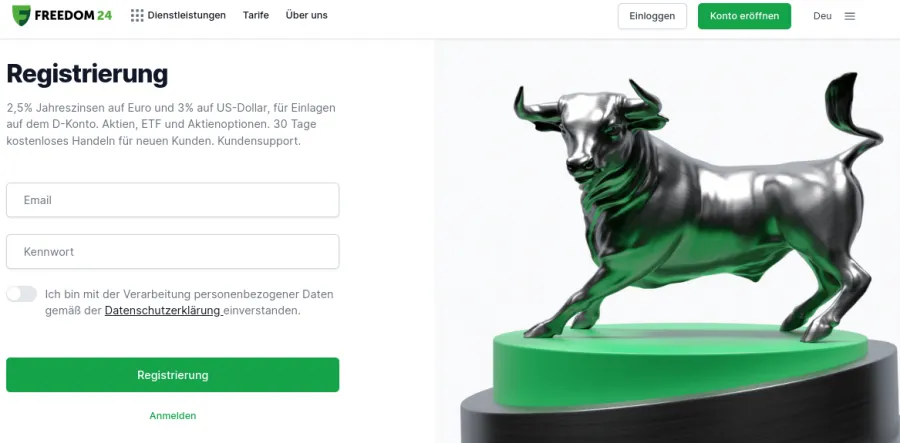 Anmeldemaske auf der Seite von Freedom24