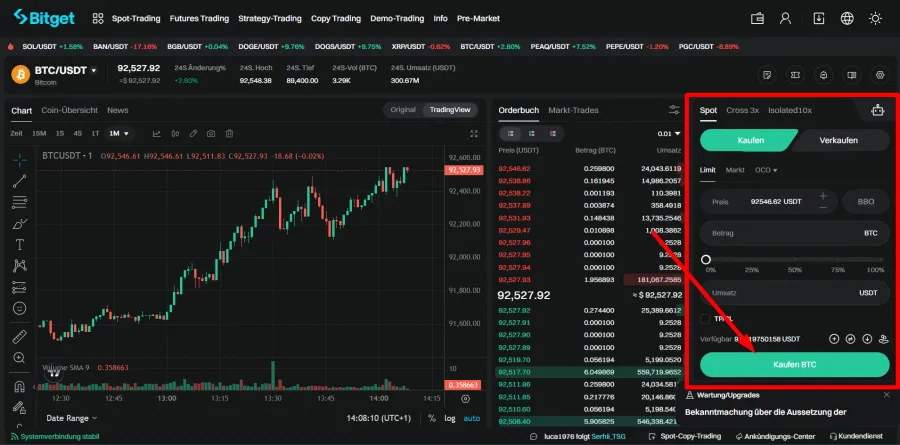Trade Eröffnen in Kryptowährungen bei der Krypto Börse Bitget