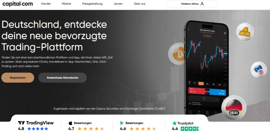 Webseite des CFD Brokers Capital.com