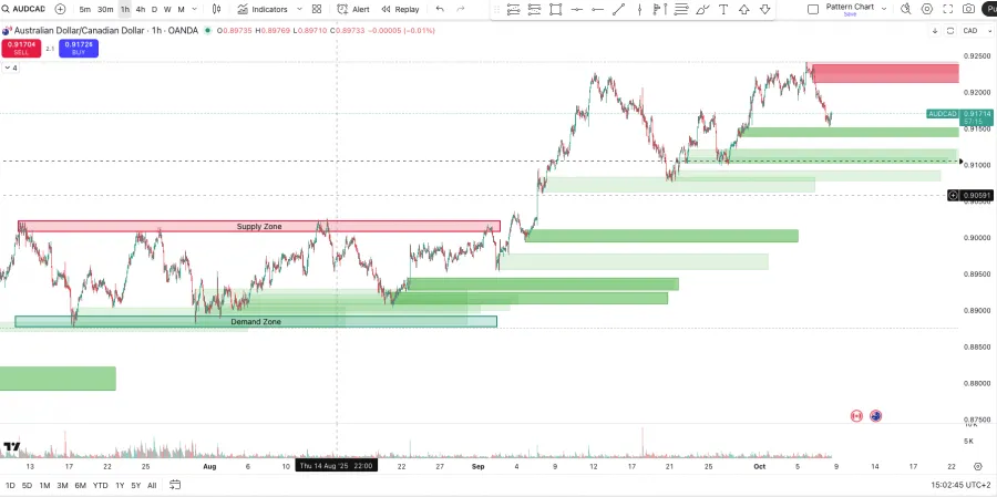 Automatisch eingefügte Supply and Demand Zonen in Tradingview