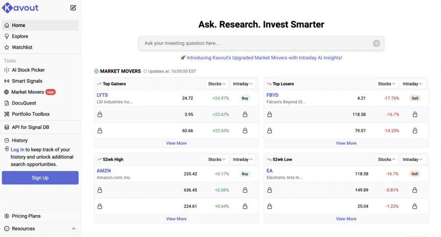 Kavout KI Trading Webseite