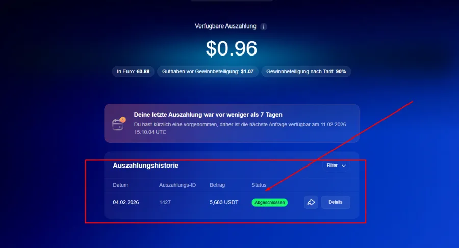 Auszahlungsbeweis SabioTrade von über 5.683 $
