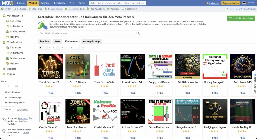 Kostenlose Expert Advisors und Indikatoren für den MetaTrader 5 auf dem MQL5 Marktplatz.