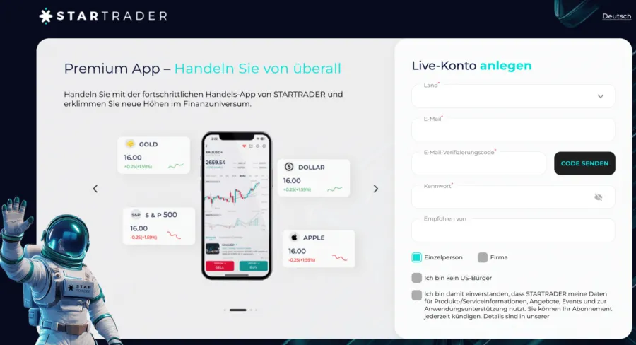 Live Konto beim Broker STARTRADER erstellen