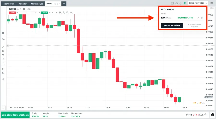 XTB Preis Alarme