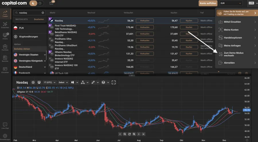 Capital.com Demohandel Nasdaq