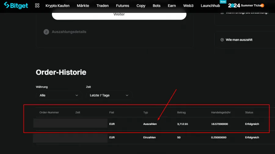 Auszahlung in der Krypto App Bitget