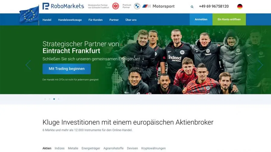 RoboMarkets EU Webseite