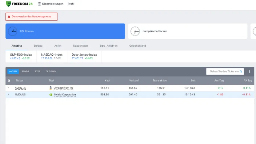 Kleines Portfolio bei Freedom24