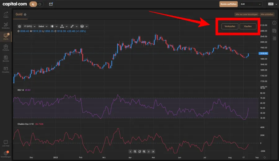 Long- oder Short-Position eröffnen (Handelsauftrag erteilen)