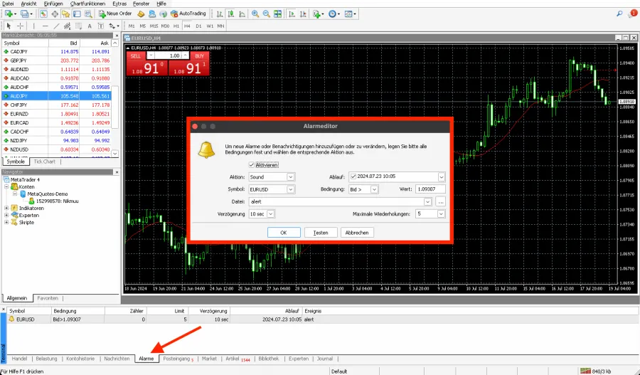 MetaTrader Alarmedtior