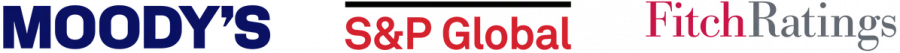 Logos der Ratingagenturen Moodys, Standard & Poors und Fitch Ratings
