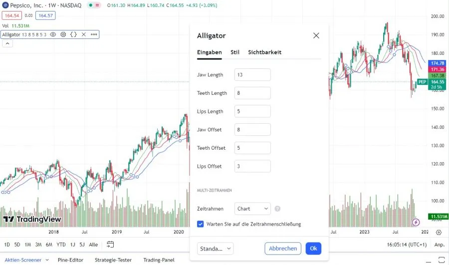 alligator einstellungen