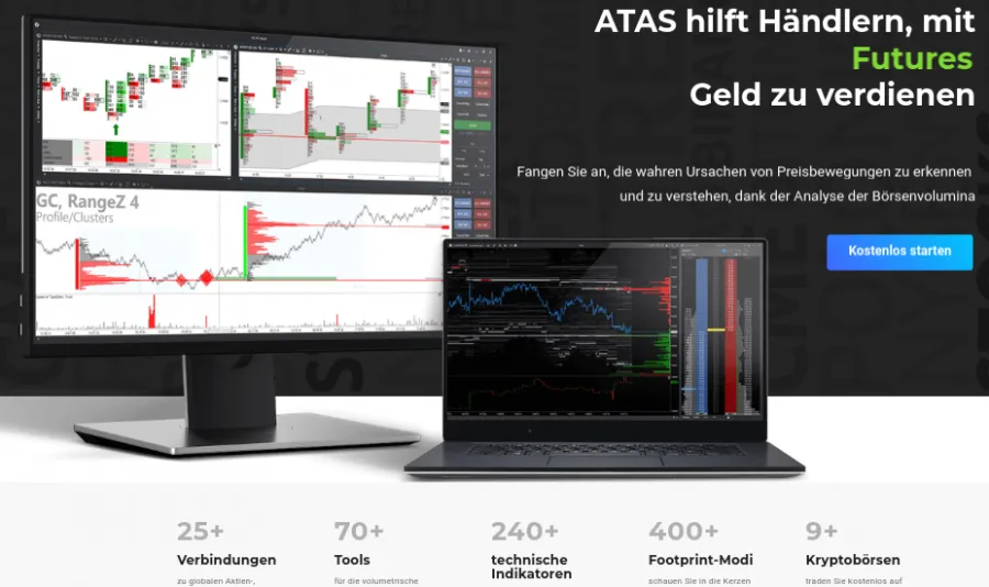 Webseite mit Funktionen von ATAS