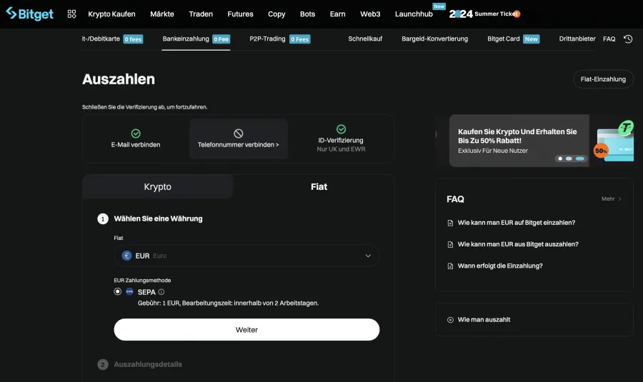 Geld auszahlen auf eine Fiat Zahlungsmethode