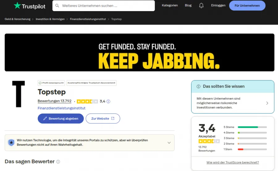 Bewertungen für Topstep bei Trustpilot
