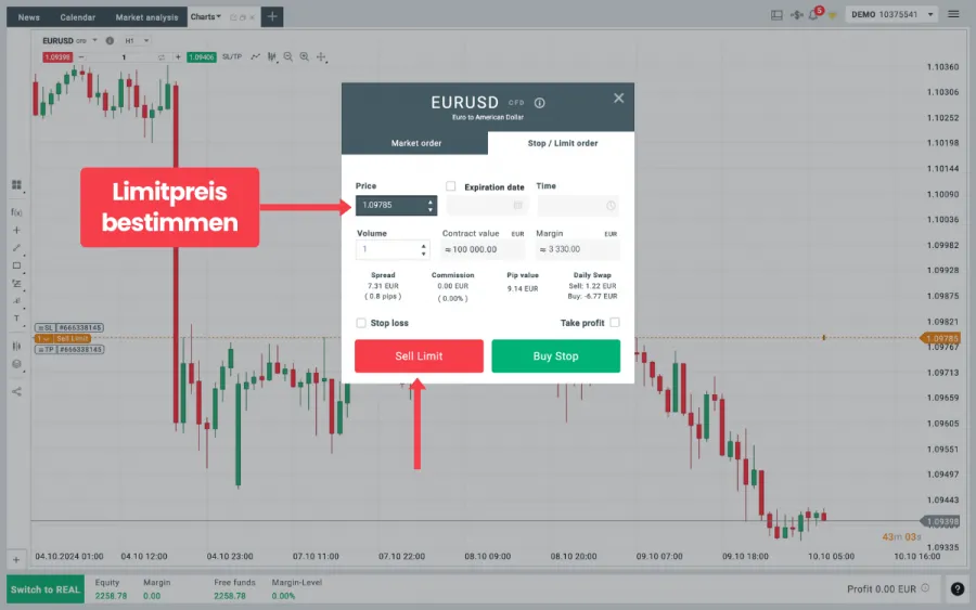 Limit Order Limitpreis bestimmen (XTB)