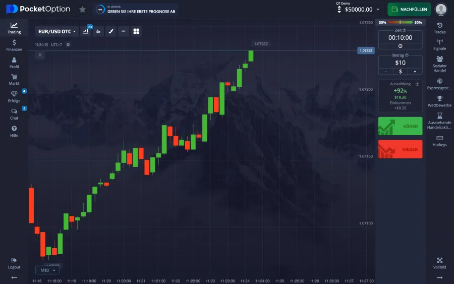 Pocket Option Demokonto Interface