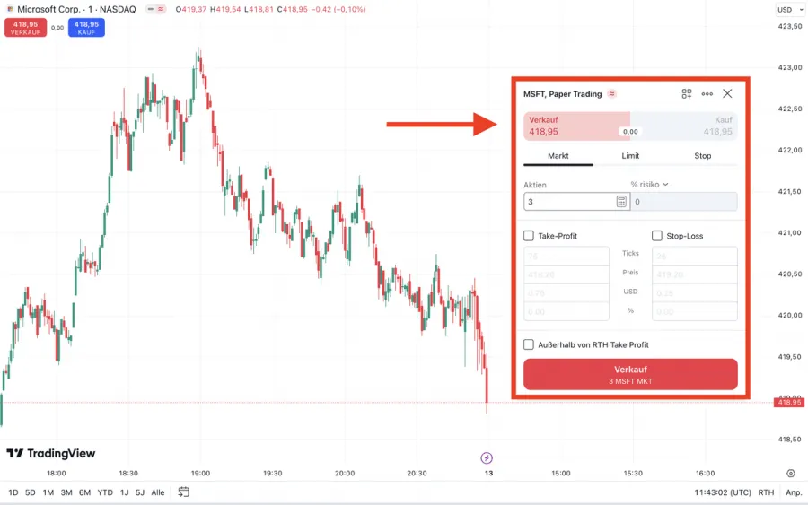 Tradingview Order platzieren