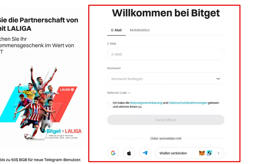 Anmeldung zum Krypto Trading bei dem Kryptobroker Bitget