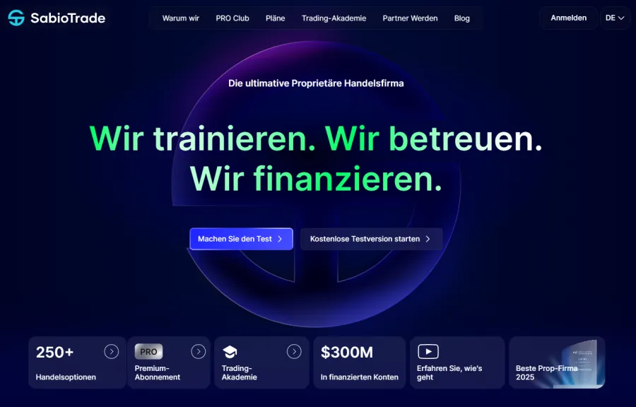 Screenshot der offiziellen SabioTrade Website