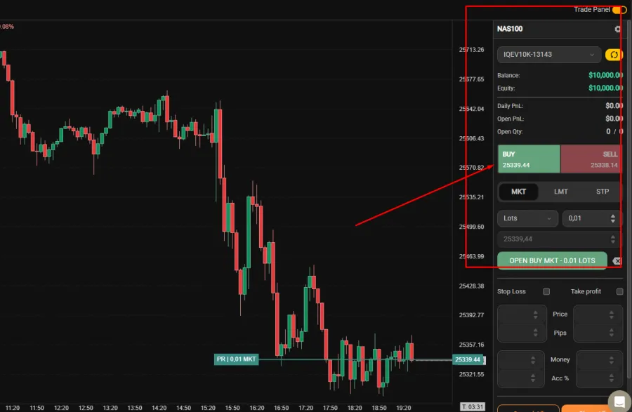 Trading Panel bei IQ Capital