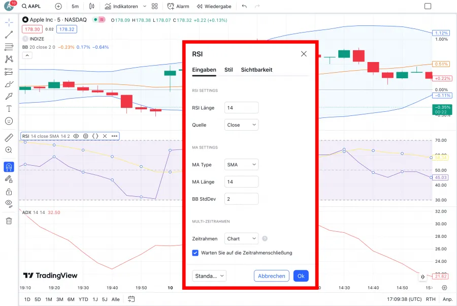 Einstellungen beim RSI Indikator