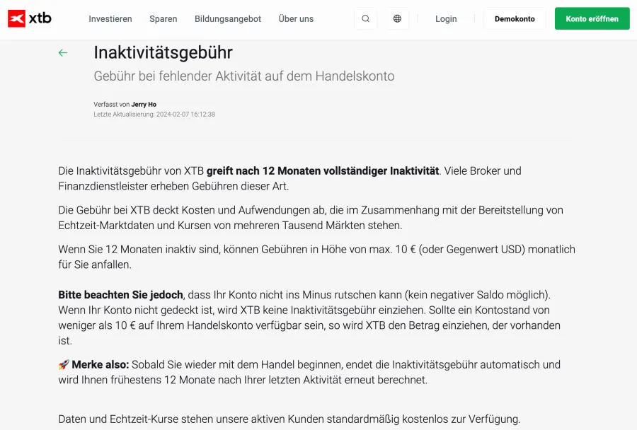 Inaktivitätsgebühr Beispiel