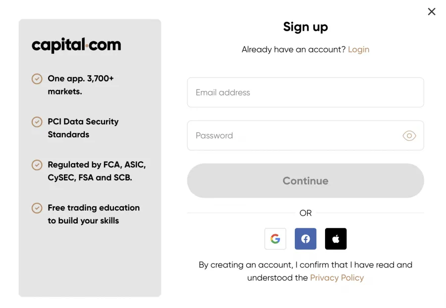 Capital.com Registrierung
