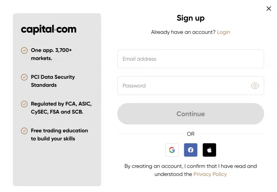 Capital.com Registrierung