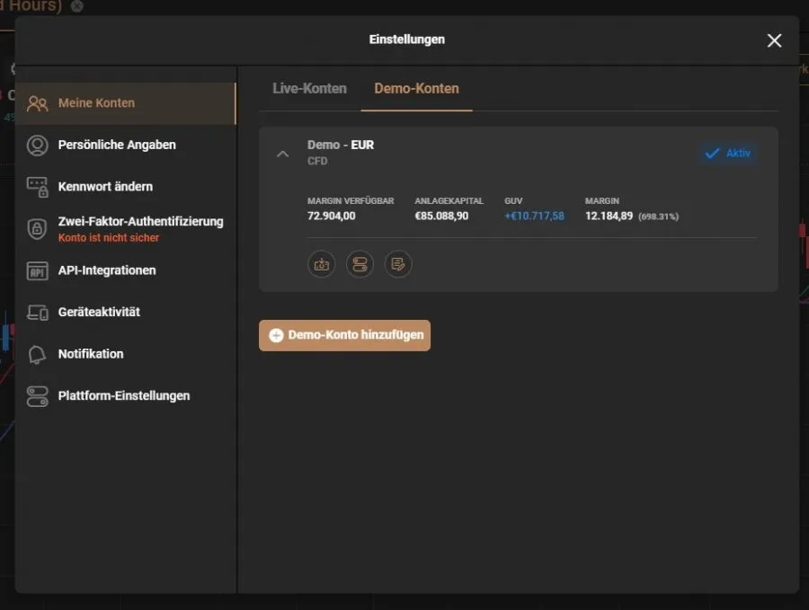 Trading Demokonto unter 18