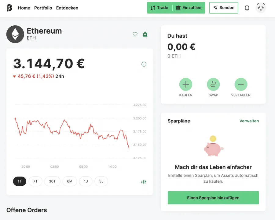 Bitpanda Ethereum Trading Plattform