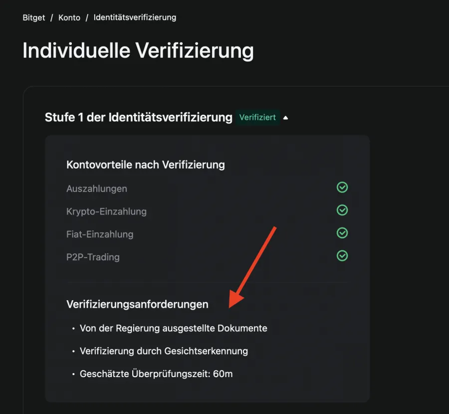 Konto verifizieren in der Krypto App Bitget