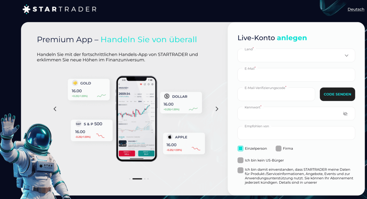 Live Konto beim Broker STARTRADER erstellen